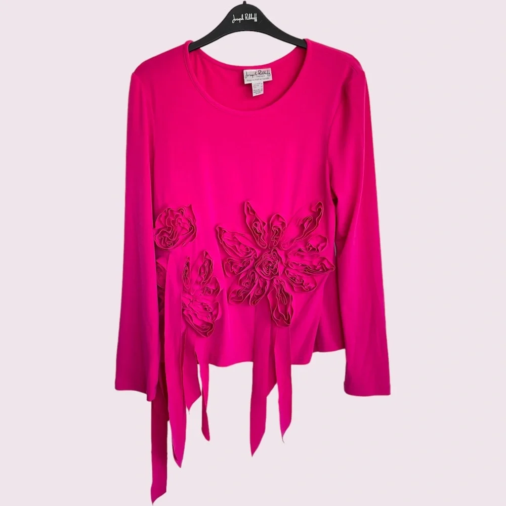 JOSEPH RIBKOFF pink 3D designer floral blouse size 12 - Picture 1 of 5